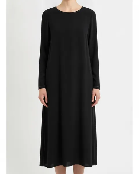 Rowan Midi Dress in Black, model shot on white