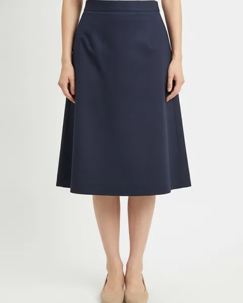 Bramley A-Line Skirt in Navy, model shot on white
