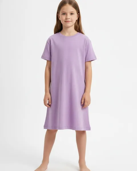 Bramley Kids Day Dress in Lilac, model shot on white