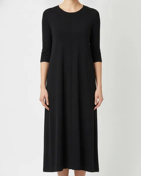 Alder Midi Dress in Black, model shot on white