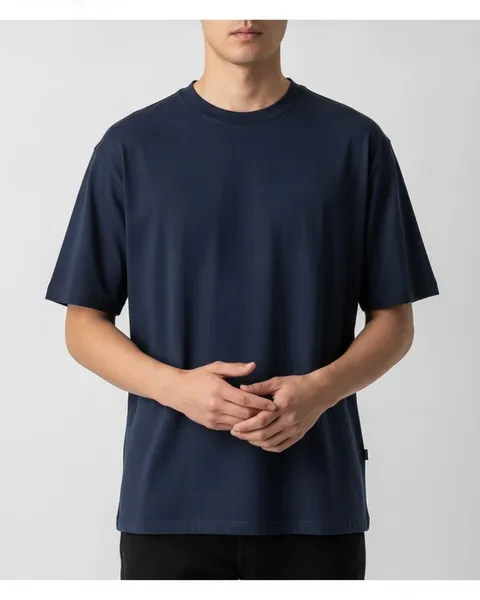 Marlow Crew Neck Tee in Navy, model shot on white