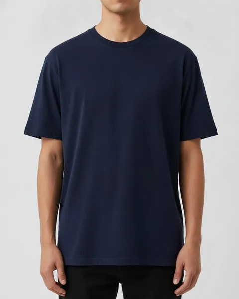 Ellis Crew Neck Tee in Navy, model shot on white
