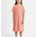 Alder Kids Day Dress in Coral, model shot on white