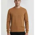 Pimlico Crew Knit in Camel, model shot on white