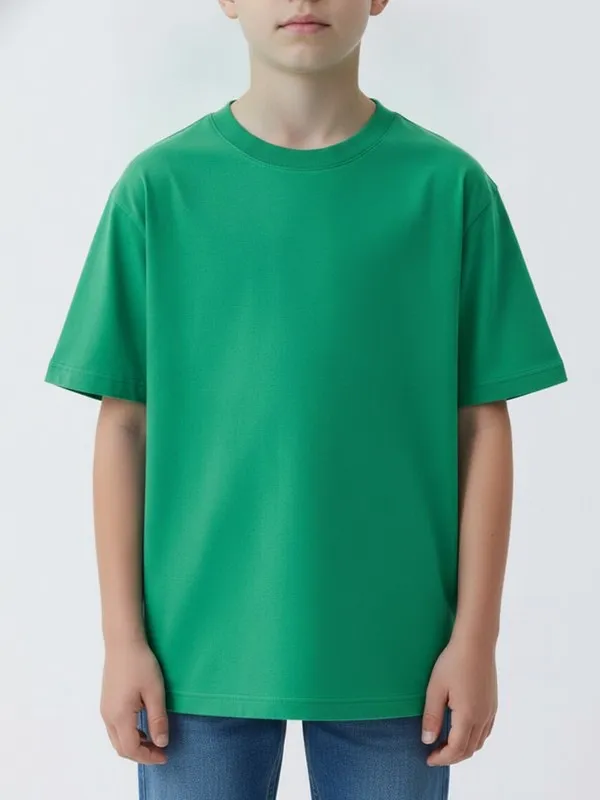 Oakmere Kids Graphic Tee in Green, model shot on white