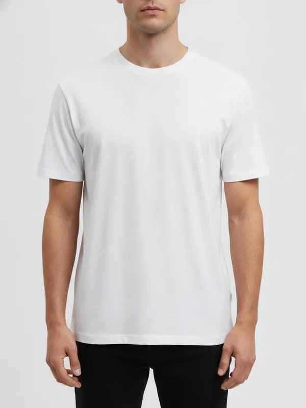 Kendall Crew Neck Tee in White, model shot on white