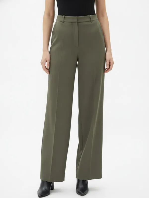 Juniper Wide Leg Trouser in Olive, model shot on white