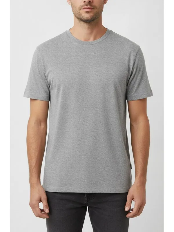 Ellis Crew Neck Tee in Heather Grey, model shot on white