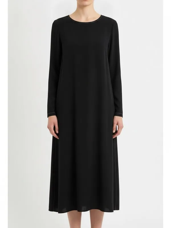 Rowan Midi Dress in Black, model shot on white