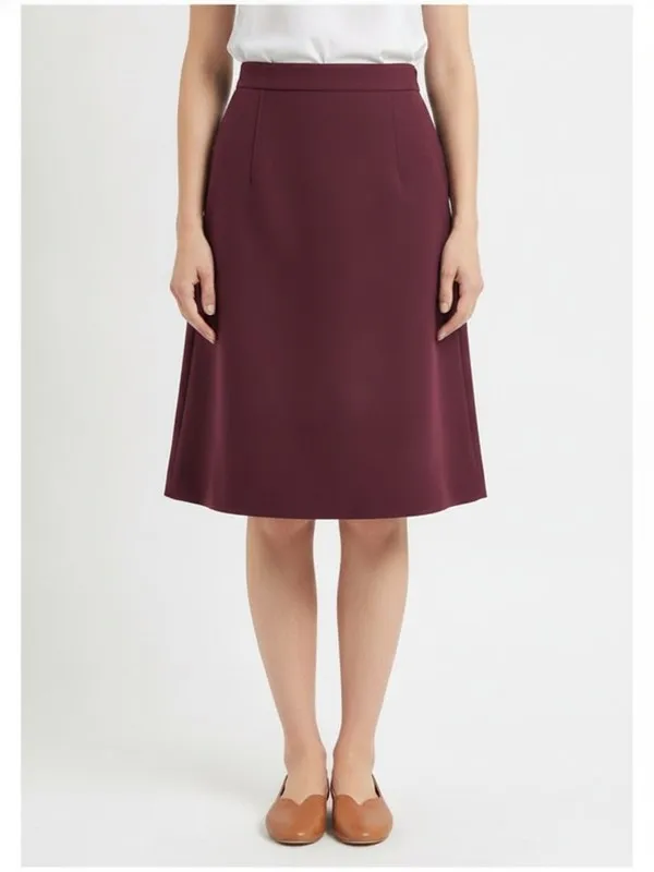 Alder A-Line Skirt in Burgundy, model shot on white