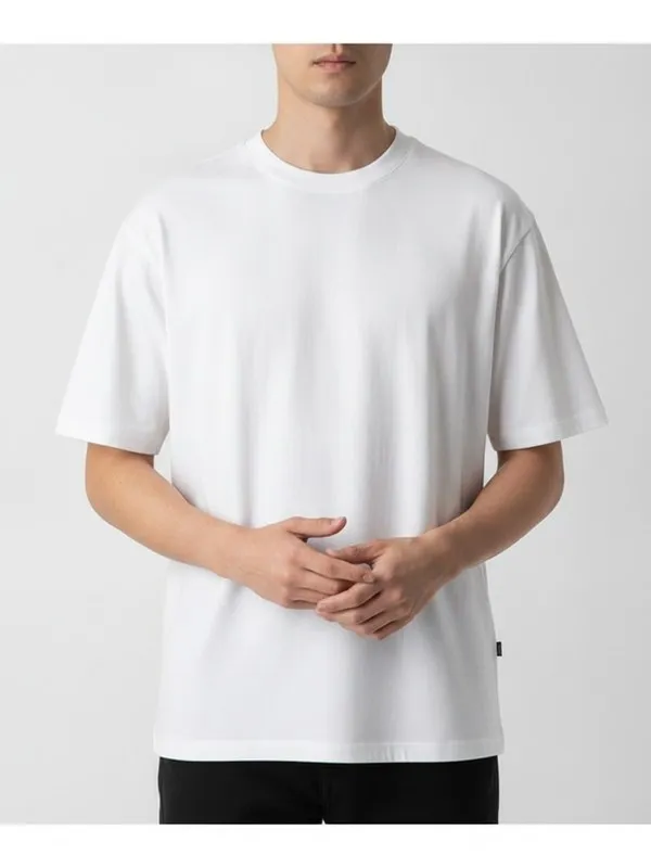 Marlow Crew Neck Tee in White, model shot on white
