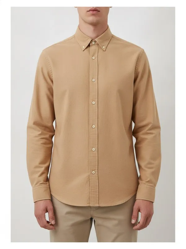 Hadley Oxford Shirt in Stone, model shot on white