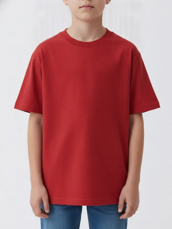 Oakmere Kids Graphic Tee in Red, model shot on white
