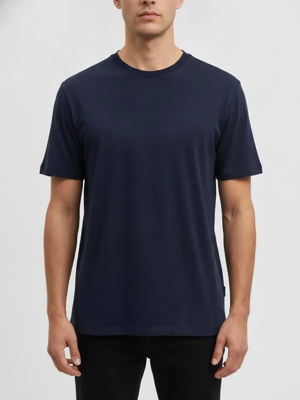 Kendall Crew Neck Tee in Navy, model shot on white