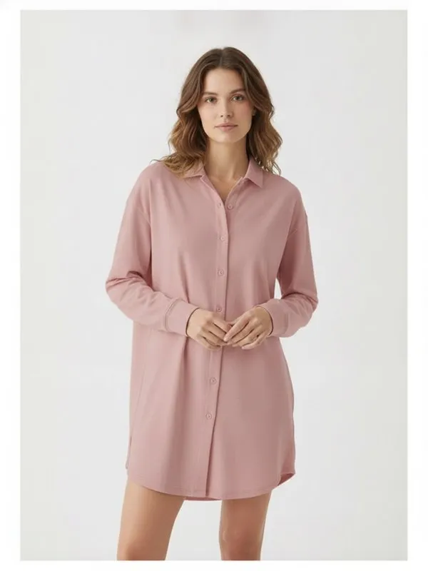 Marlow Nightshirt in Dusty Rose, model shot on white