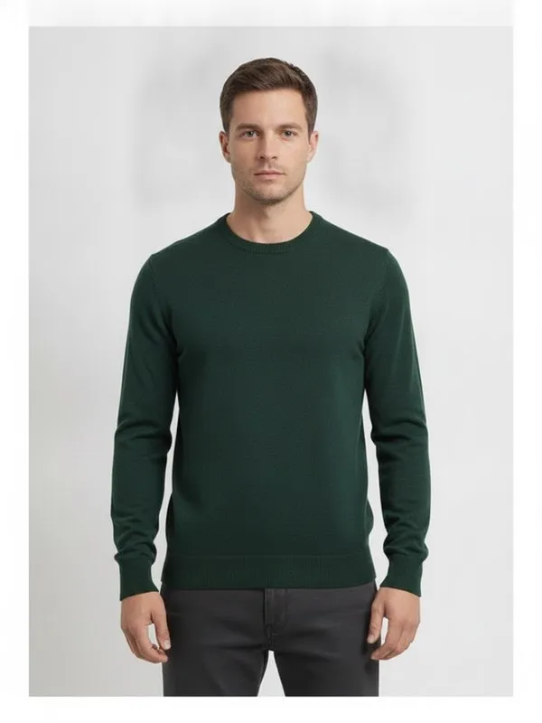 Rowan Crew Knit in Forest, model shot on white