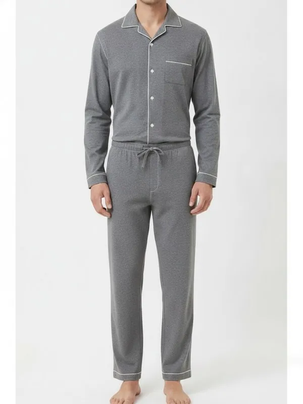 Pimlico Pyjama Set in Grey, model shot on white