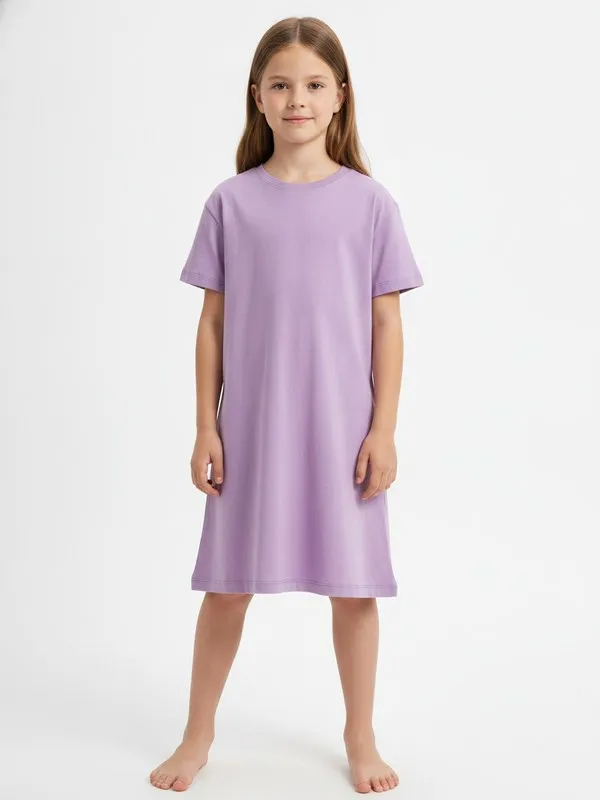 Bramley Kids Day Dress in Lilac, model shot on white