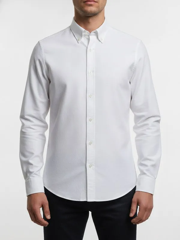 Ellis Oxford Shirt in White, model shot on white