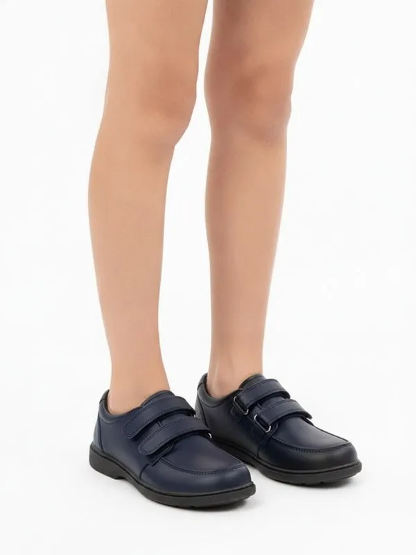 Rowan Kids School Shoe in Navy, model shot on white