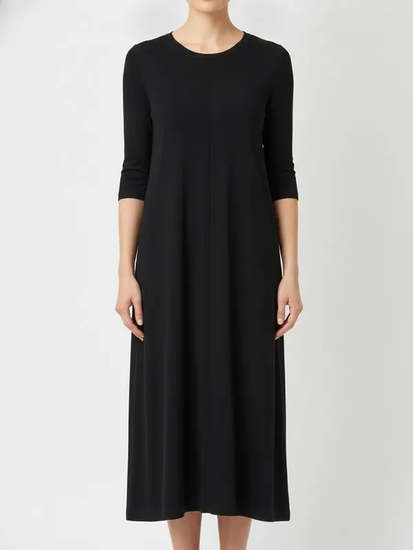 Alder Midi Dress in Black, model shot on white