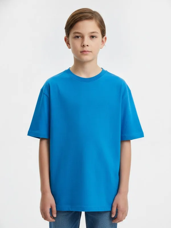 Quarry Kids Graphic Tee in Blue, model shot on white