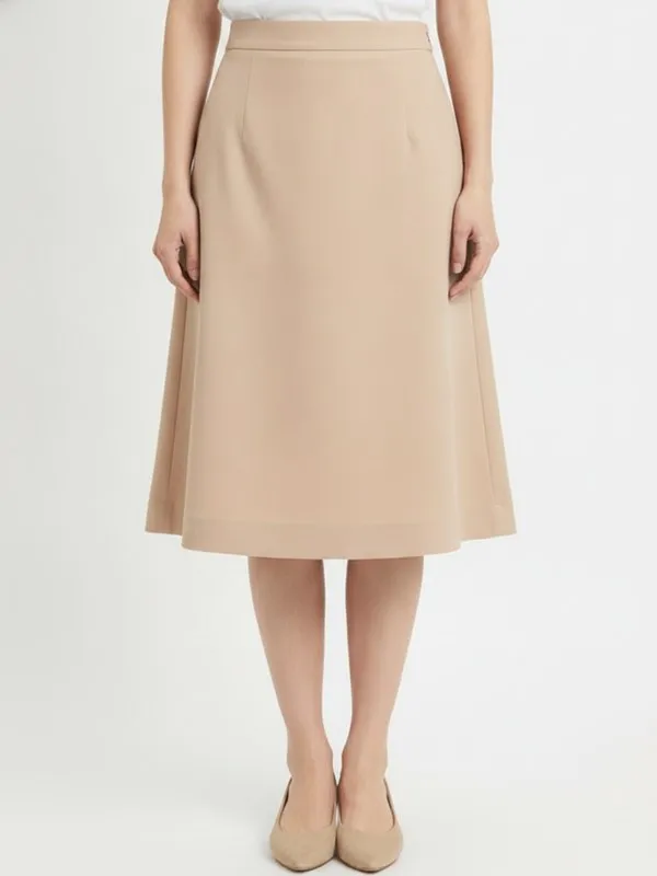 Bramley A-Line Skirt in Beige, model shot on white
