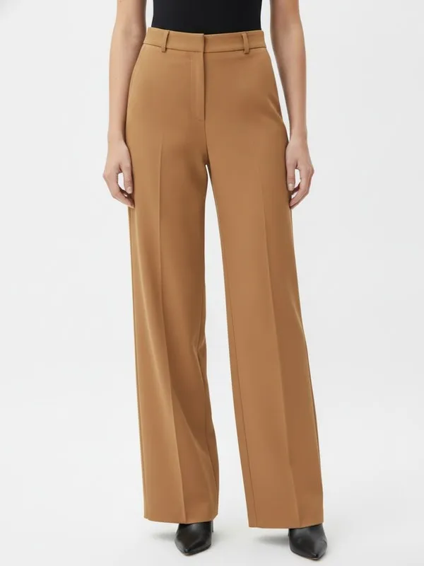 Fairmont Wide Leg Trouser in Camel, model shot on white