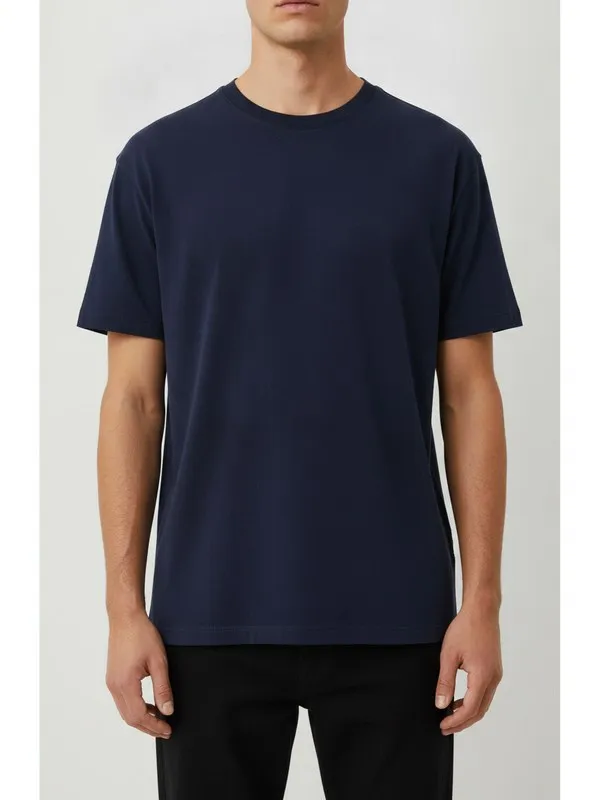 Hadley Crew Neck Tee in Navy, model shot on white