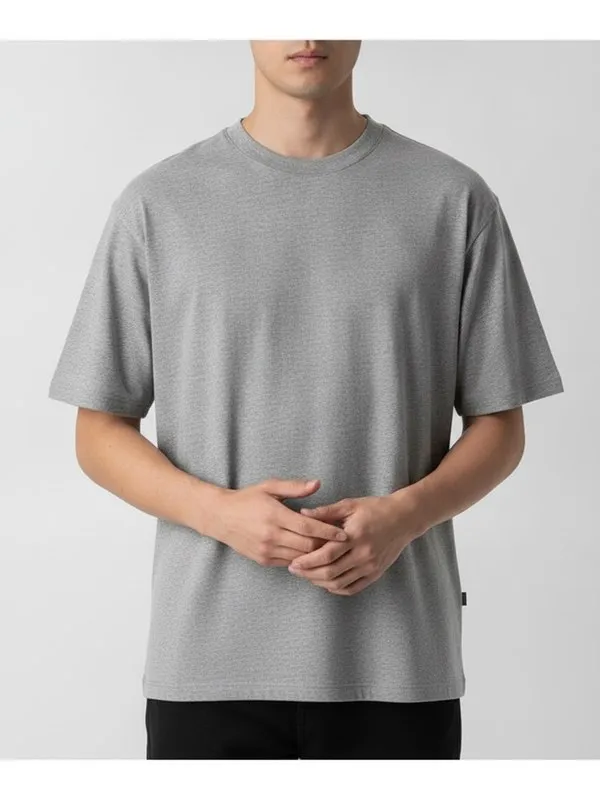 Marlow Crew Neck Tee in Heather Grey, model shot on white