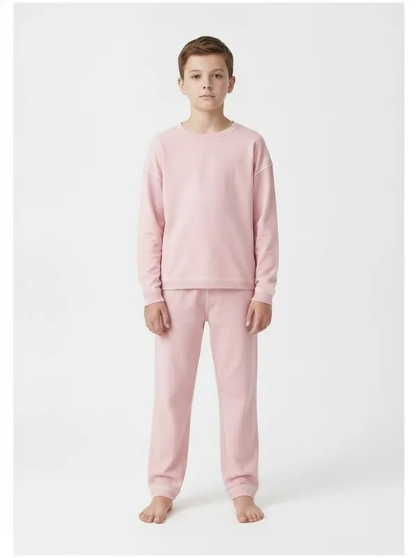 Aster Kids Pyjama Set in Pink, model shot on white