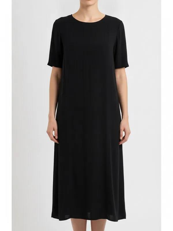 Bramley Midi Dress in Black, model shot on white