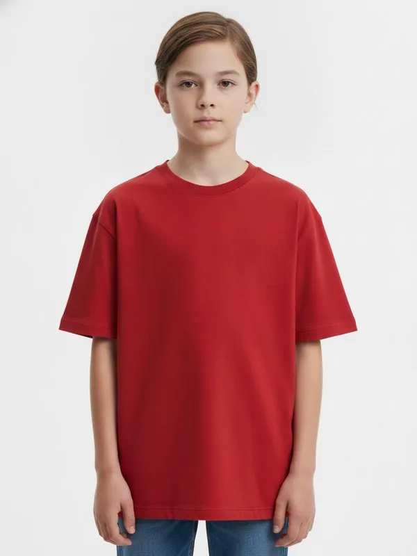 Quarry Kids Graphic Tee in Red, model shot on white