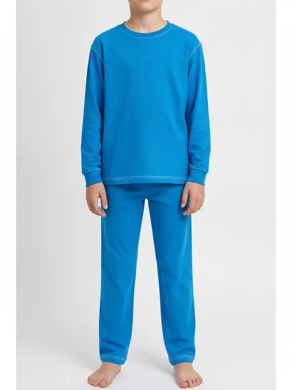 Somerby Kids Pyjama Set in Blue, model shot on white