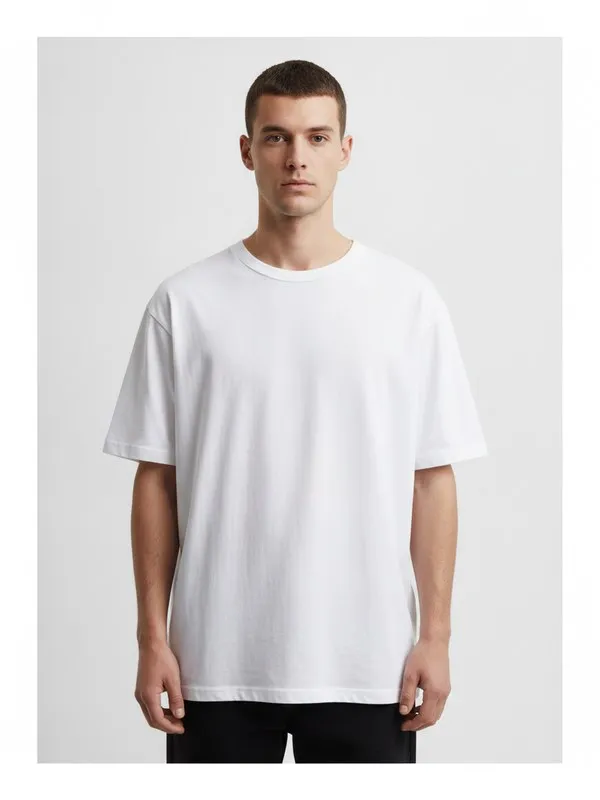 Ellis Crew Neck Tee in White, model shot on white