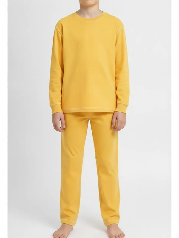 Somerby Kids Pyjama Set in Yellow, model shot on white