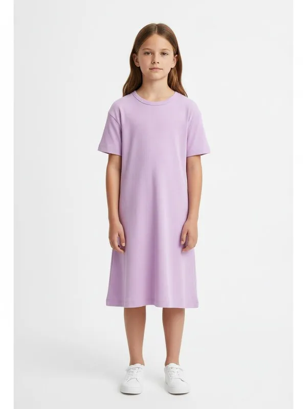 Alder Kids Day Dress in Lilac, model shot on white