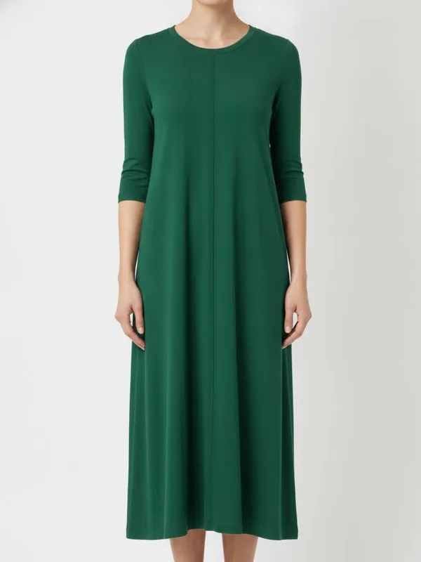 Alder Midi Dress in Emerald, model shot on white