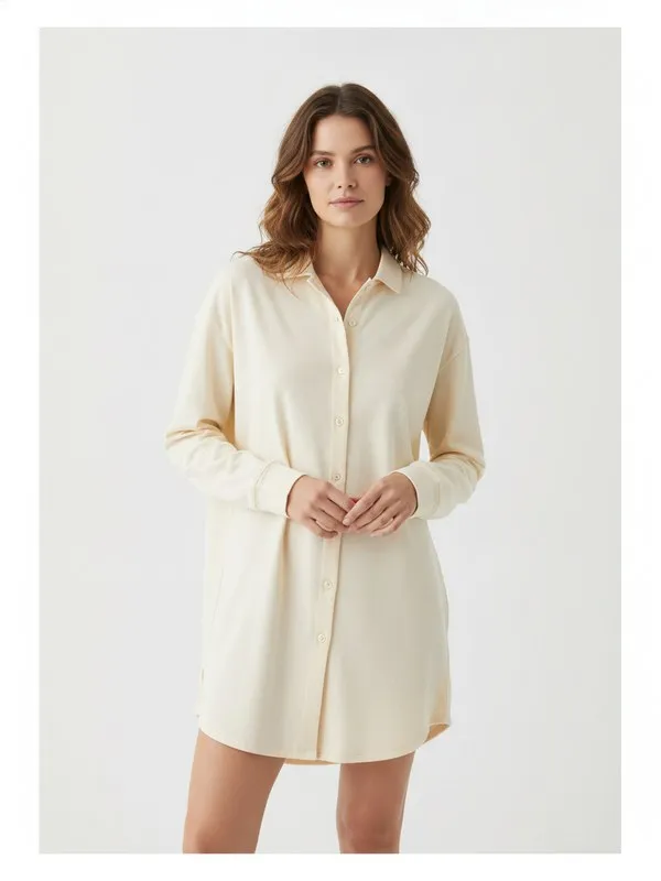 Marlow Nightshirt in Ivory, model shot on white