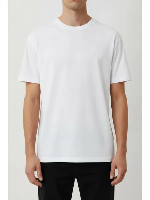 Hadley Crew Neck Tee in White, model shot on white