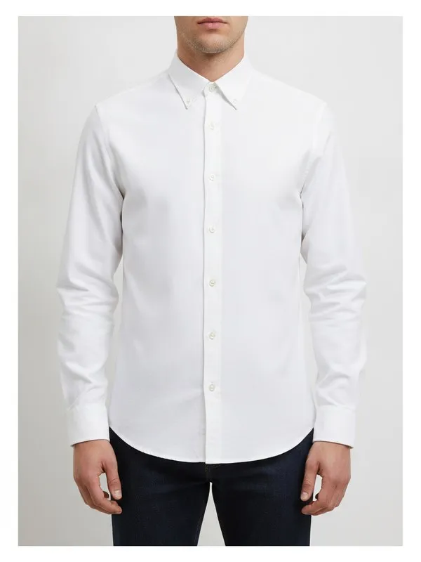 Calder Oxford Shirt in White, model shot on white