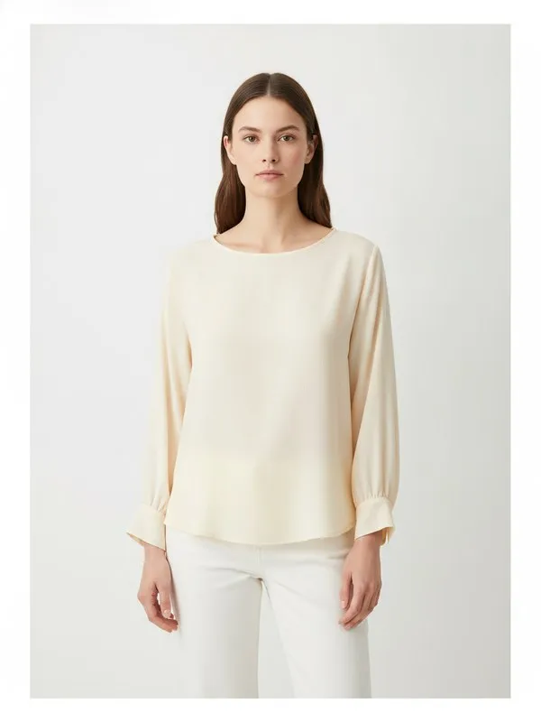 Calder Blouse in Ivory, model shot on white