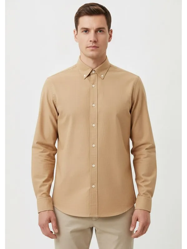 Ellis Oxford Shirt in Stone, model shot on white