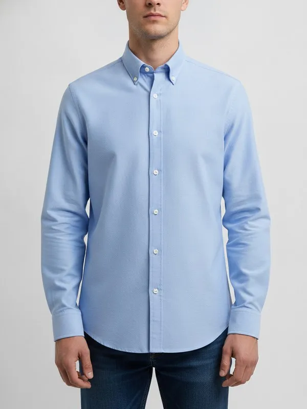 Calder Oxford Shirt in Sky Blue, model shot on white