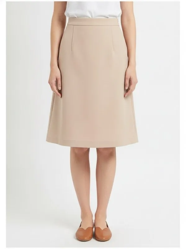 Alder A-Line Skirt in Beige, model shot on white