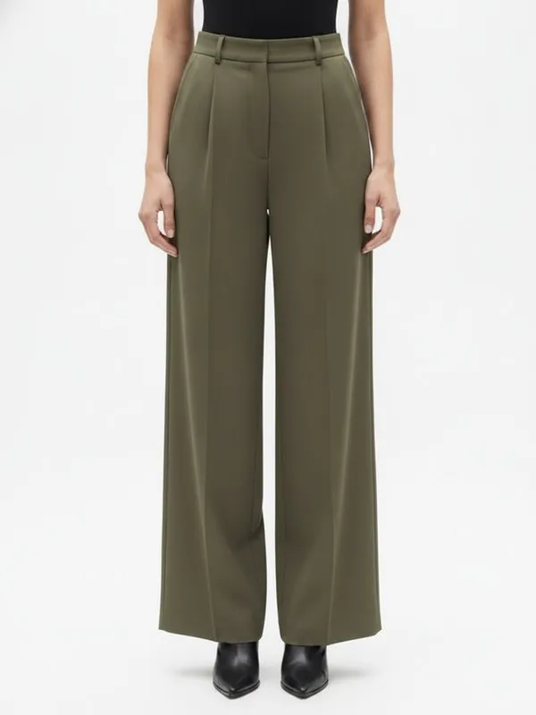 Langford Wide Leg Trouser in Olive, model shot on white
