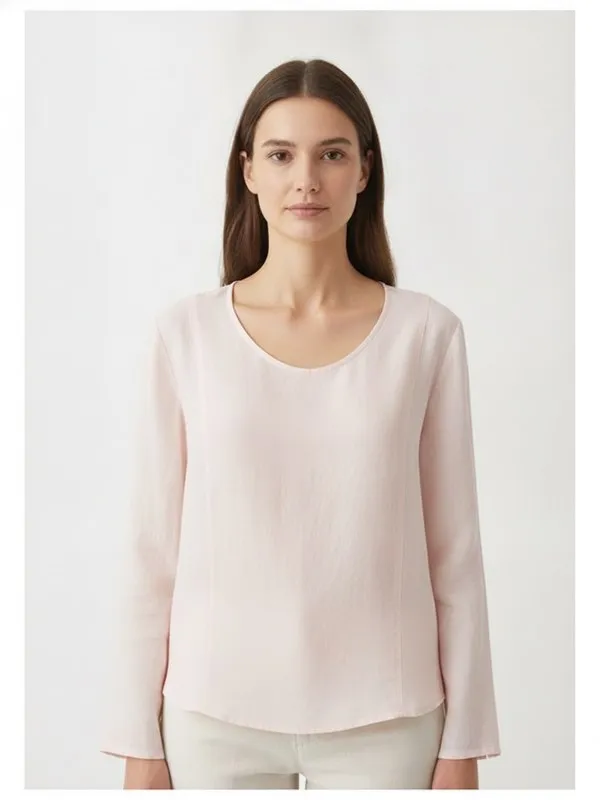 Ellis Blouse in Soft Pink, model shot on white