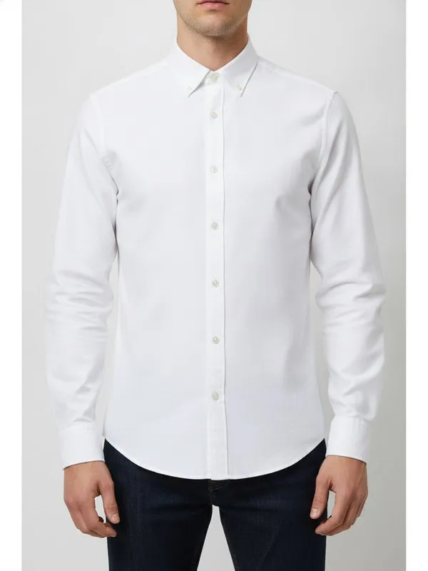 Aster Oxford Shirt in White, model shot on white