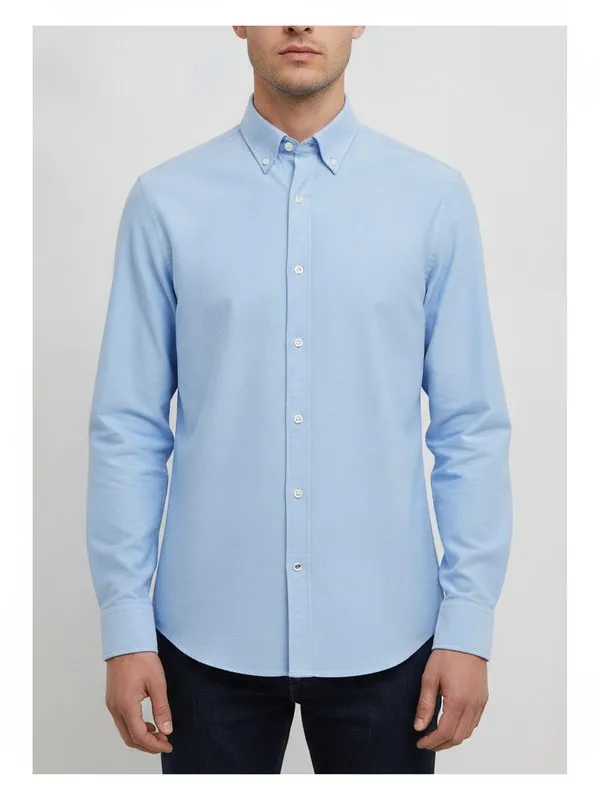 Hadley Oxford Shirt in Sky Blue, model shot on white