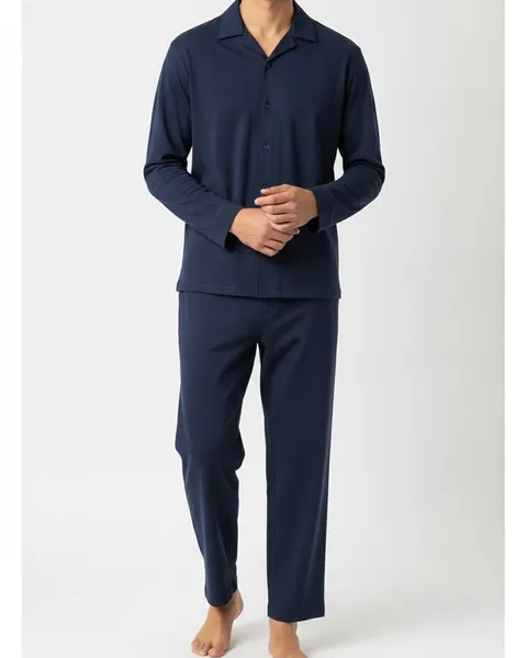 Norwood Pyjama Set in Navy, model shot on white